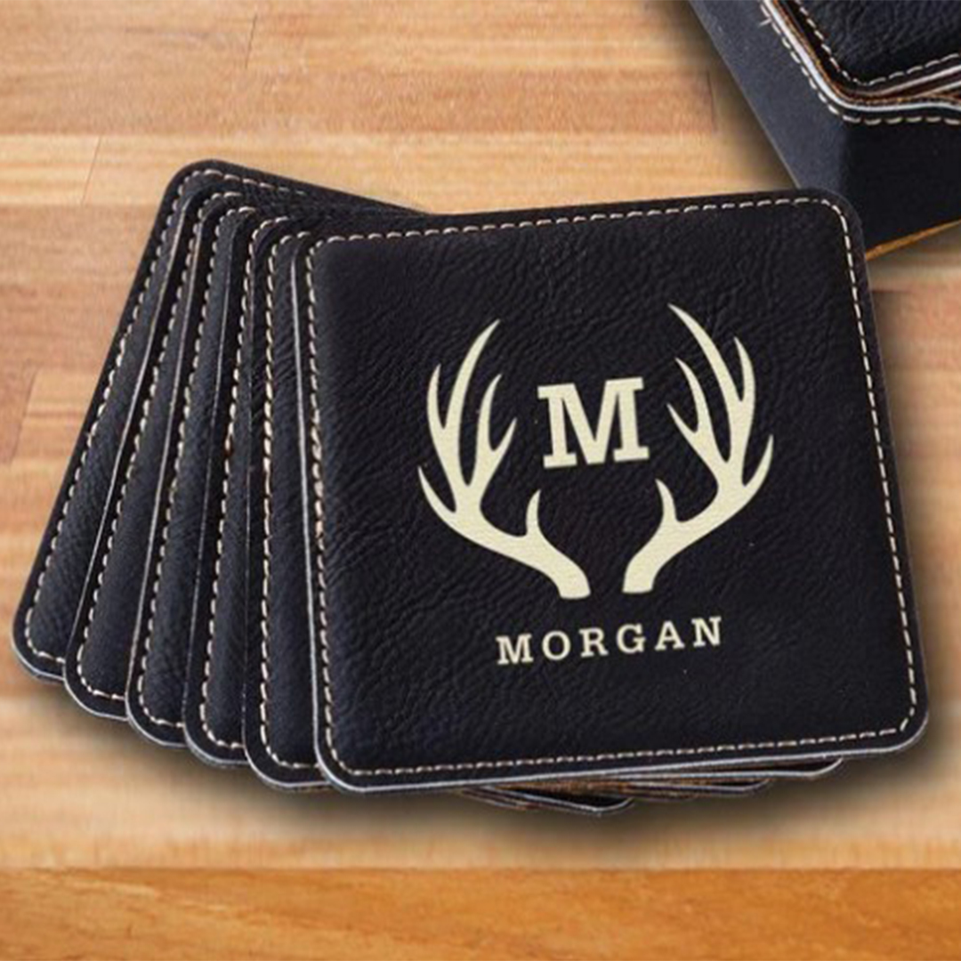 Deri Bardak Altligi Siyah Kare B103 Logo Baskili