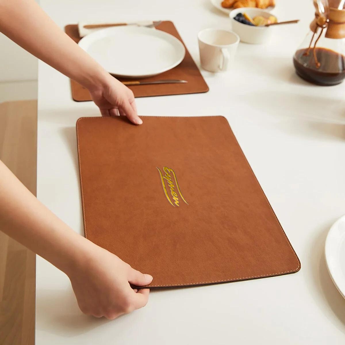 Logo Baskili Taba Deri Amerikan Servis Kahverengi As101